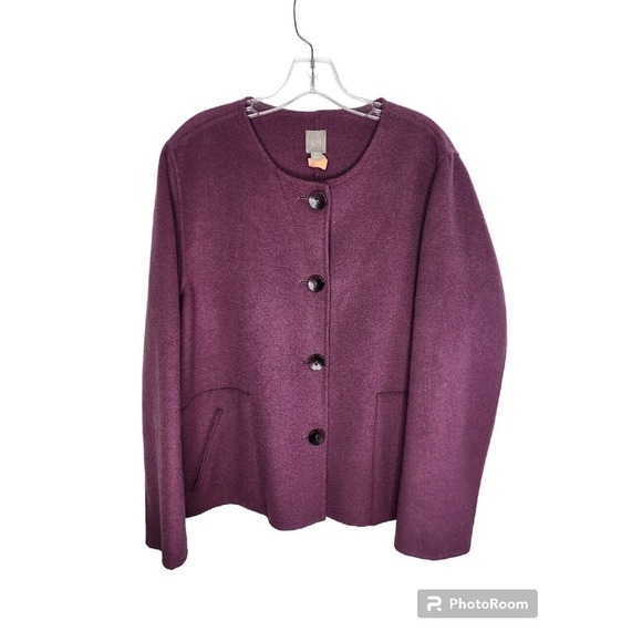 J Jill Boxy Sweater Jacket Purple Wool Angora Button Pockets Size XL Petite - Picture 2 of 10